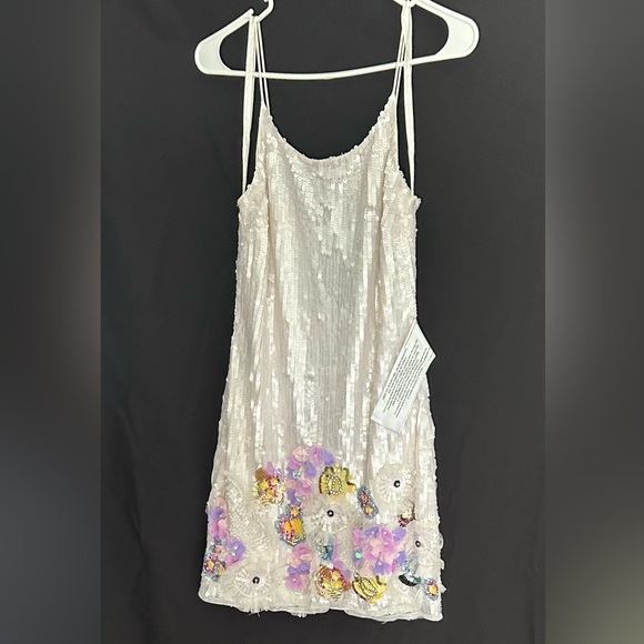 Mac Duggal 93628 NWT Sequined Mixed Media Floral Embellished Mini Dress - Picture 5 of 8